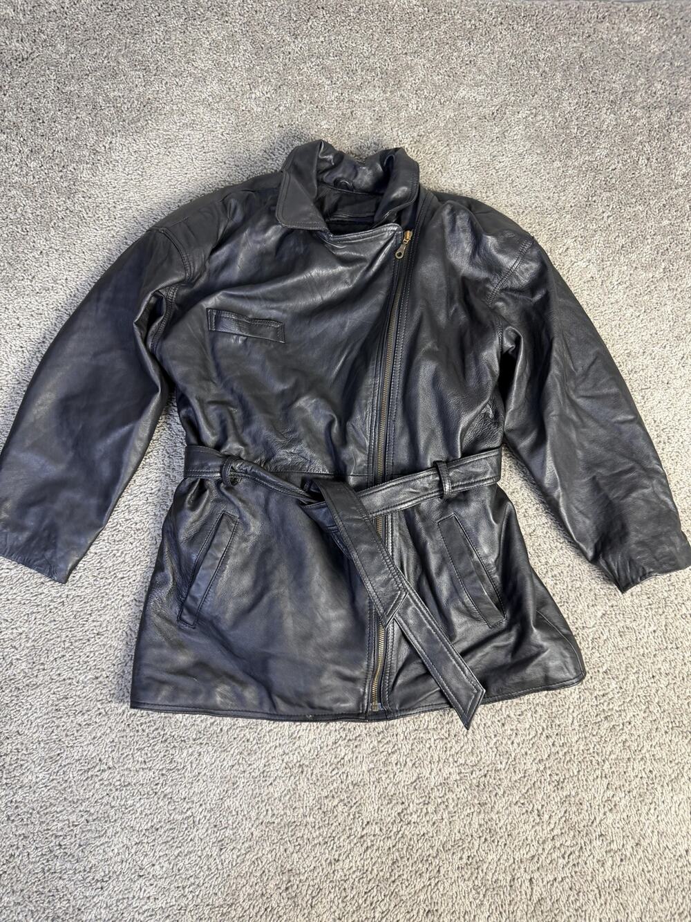 Wilsons Jacket Womens M Black Leather Trench Coat Thinsulate Lined Belted